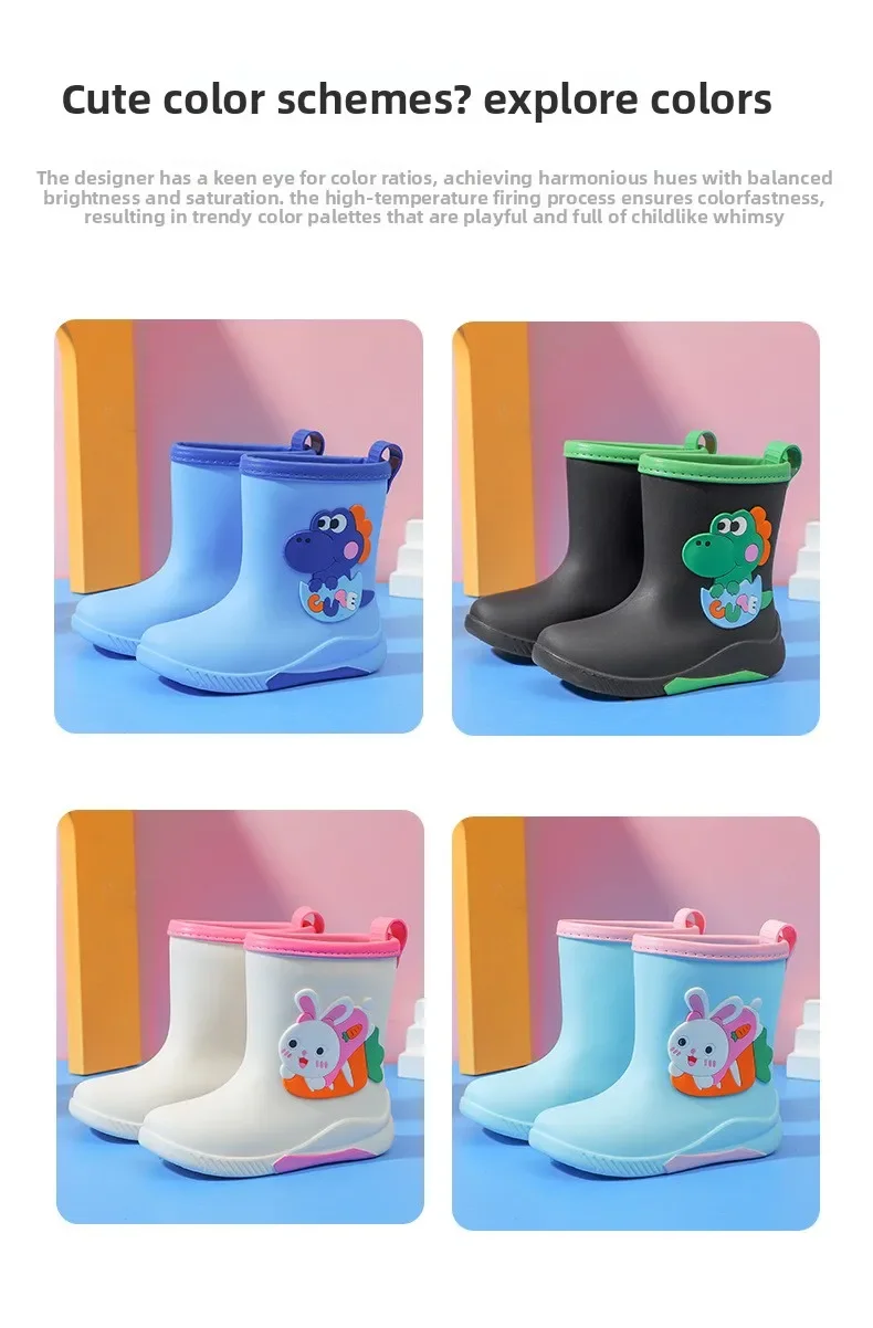 Kinder-Regenstiefel für Jungen und Mädchen, rutschfeste EVA-Outdoor-Cartoon-Dinosaurier-Regenstiefel für Kinder, wasserdichte Schuhe, Wasserschuhe für Mädchen – Detail 8