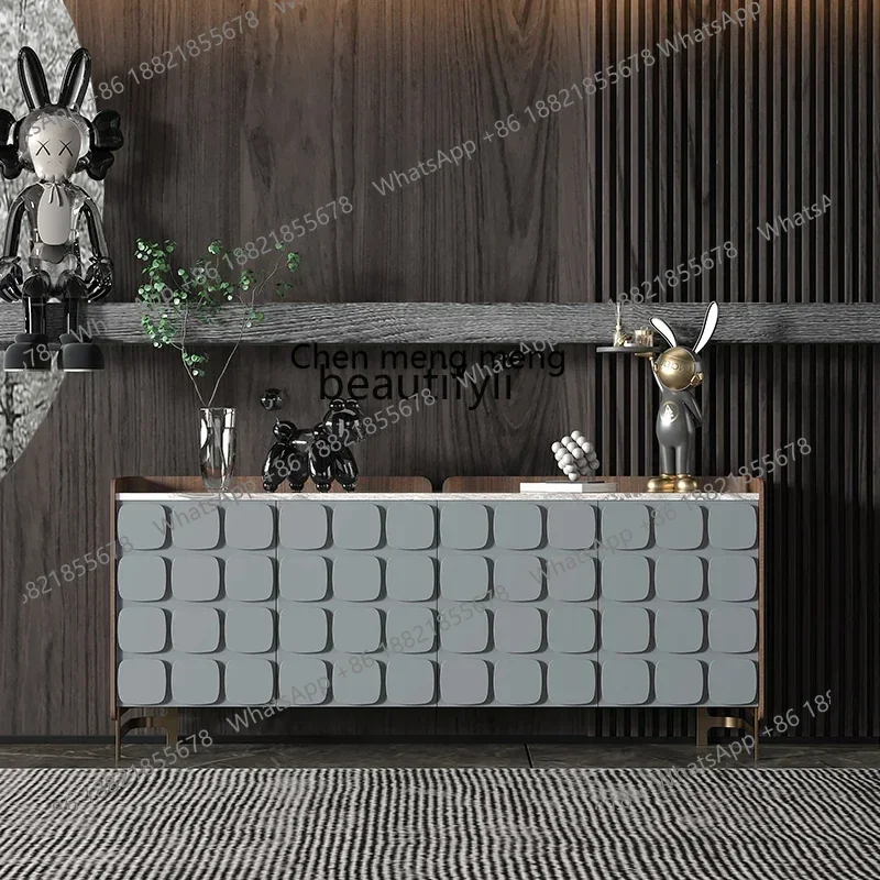 

D178 Italian minimalist marble dining side cabinet storage modern light luxury home rock slab porch partition cabinet D9