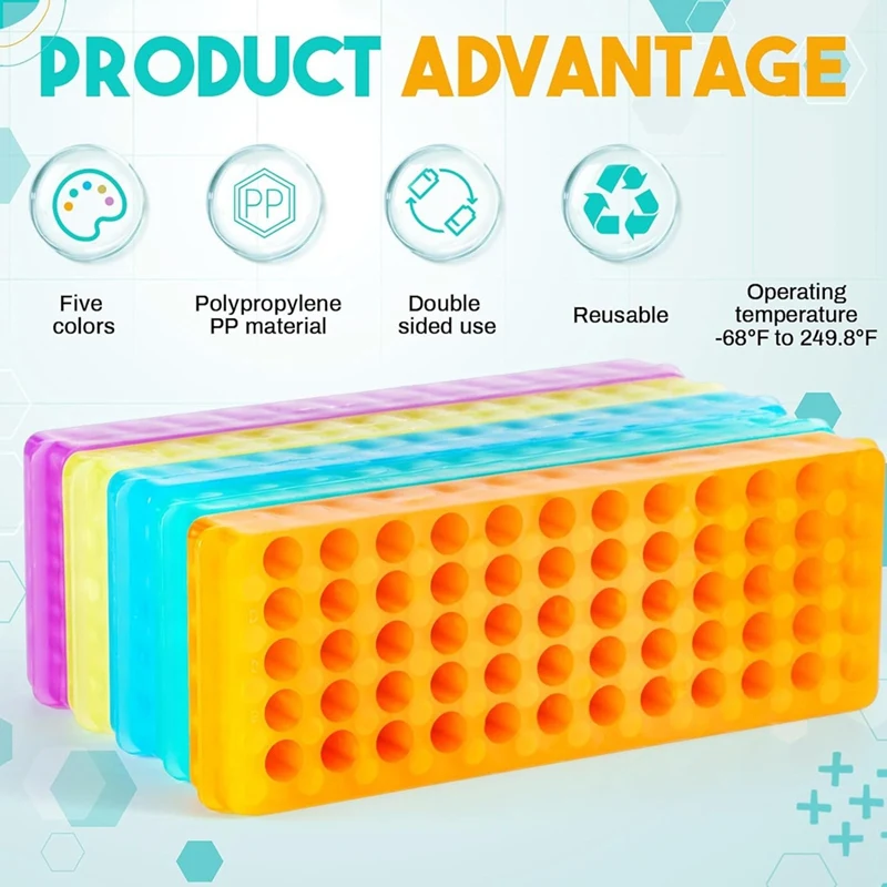 Supporto per provette in polipropilene per microcentrifuga da 10 pezzi doppio per tubo da 0.5 Ml- 2 Ml, 60 fori ciascuno, 5 colori