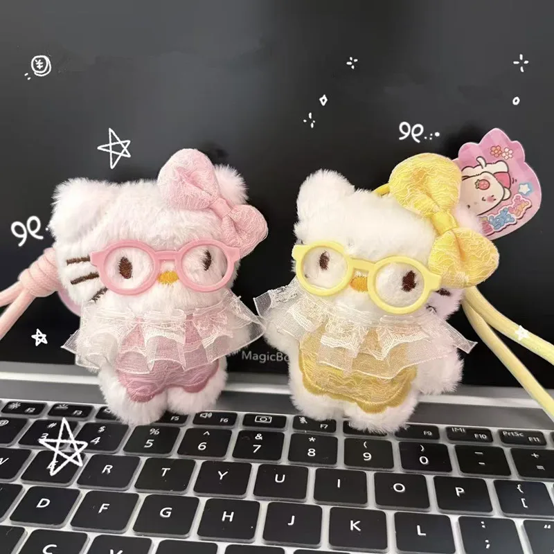 Sanrio Leuke Bril Kant Hello Kitty Cartoon Pluche Sleutelhanger Pakket Ornament Student Beste Vriend Meisje Verjaardag Kerstcadeaus
