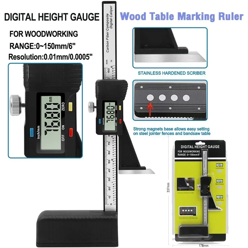 Digital Height Gauge 0-150mm Wood Table Marking Ruler Micrometer Height Gauge LCD Caliper Vernier Ruler Woodworking Tool Ruler