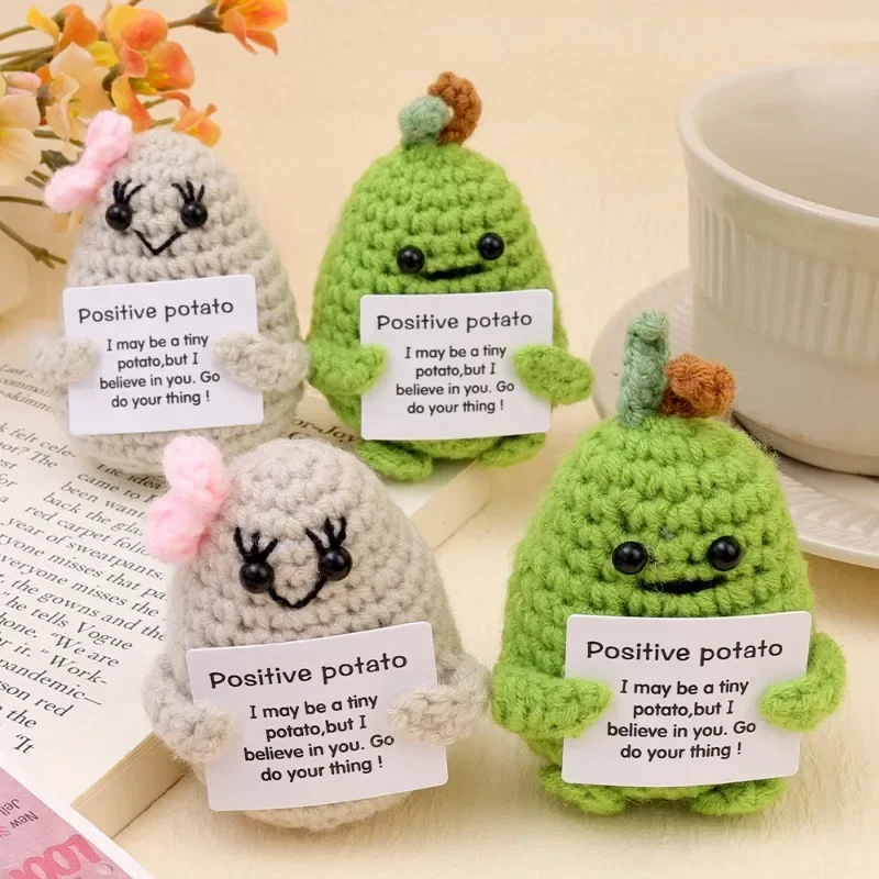 1/2PCS Cute Positive Potatoes Hug Pocket Desktop Decor Doll Plush Knitting Wool Potatoes Home Room Creative Crafts Decoration