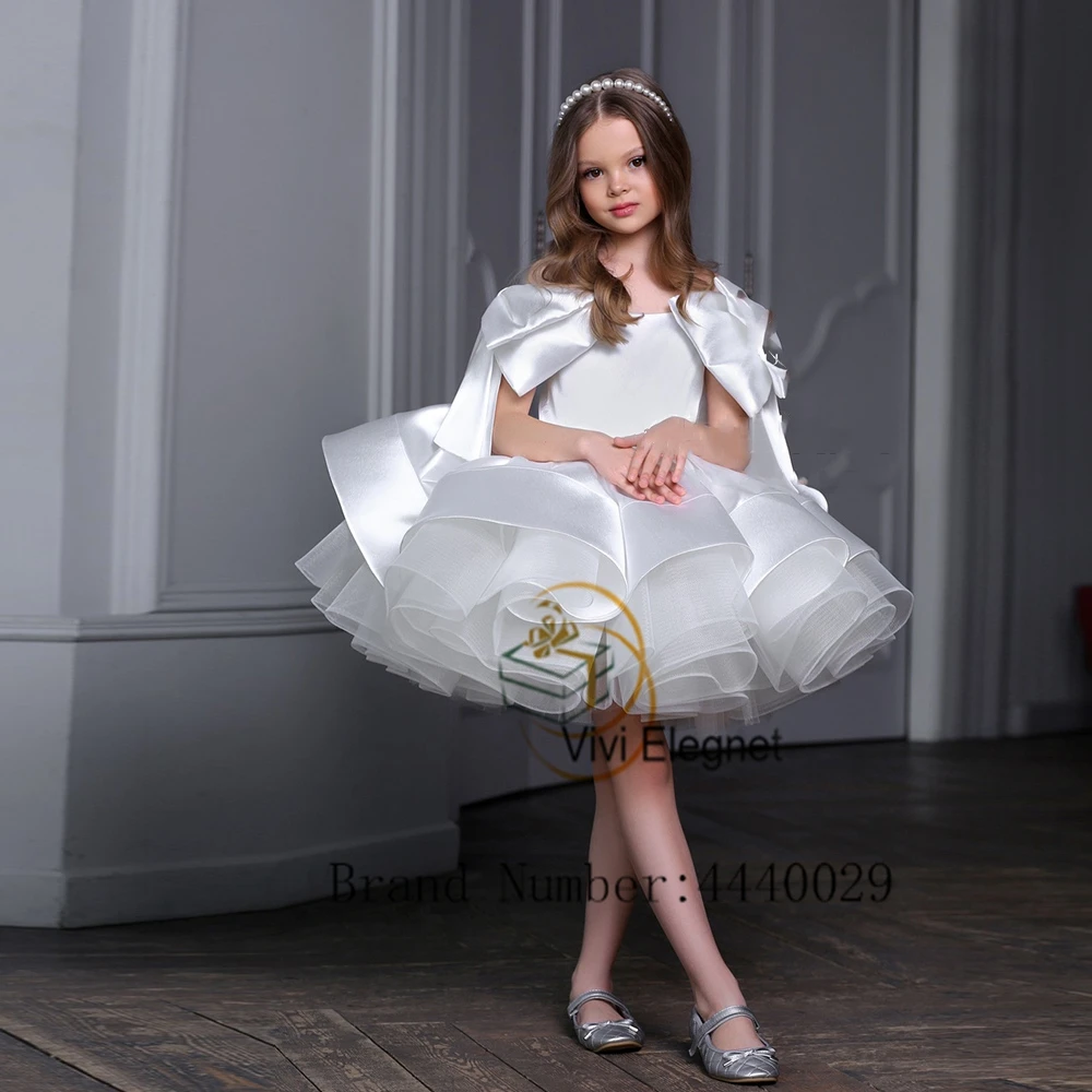 White Scoop Flower Girl Dresses Tiered Sleeveless Birthday فساتين بنات صغار for Princess 2023 Satin Wedding Party Gowns Summer