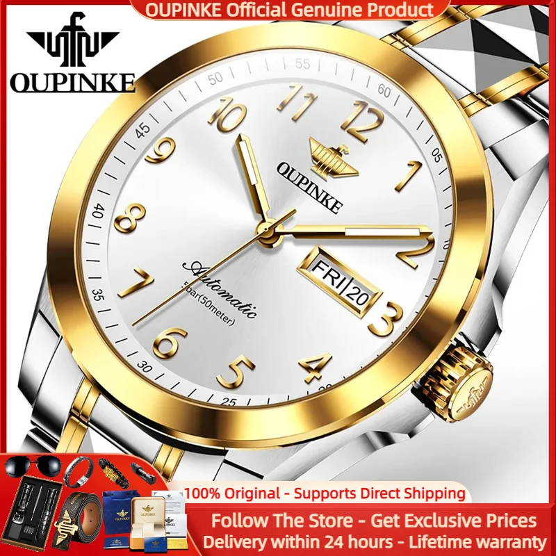 

OUPINKE 3228 Men Watch Luxury Brand Fully Automatic Mechanical Watch Calendar Digital Waterproof Tungsten Steel Sports Men Watch