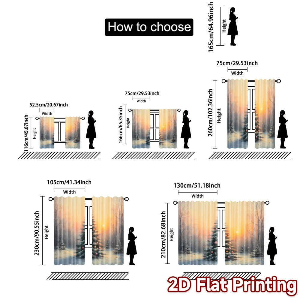 2 قطعة ، ستائر شجرة عيد الميلاد ثلج شتاء غروب الشمس (2) ستارة شعبية شعبية متعددة الاستخدامات ستائر بوليستر هدايا مثالية لـ #3