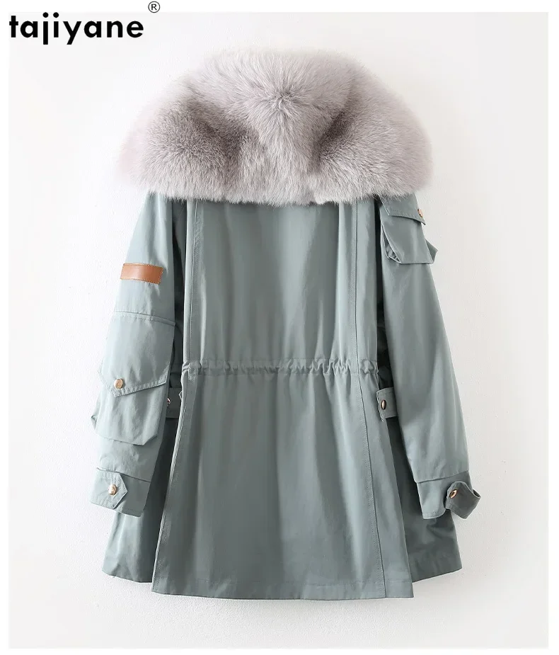 Tajeyane-Parkas de piel auténtica para mujer, chaquetas de invierno, abrigo con forro de piel de conejo Rex, cuello de piel de zorro de lujo, Chaqueta de longitud media, 2023