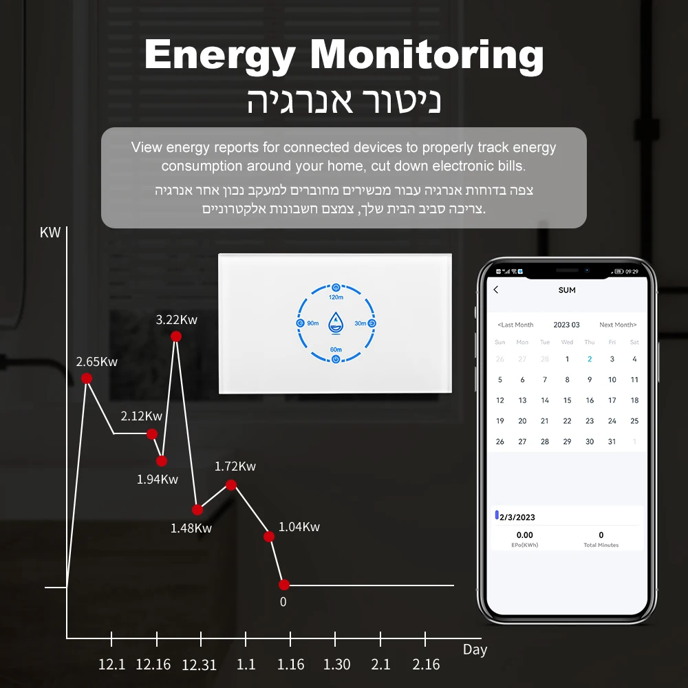 Tuya Smart Life WiFi Interruttore caldaia con monitoraggio energetico Interruttore scaldabagno intelligente 4400W 20A Standard USA per Alexa Google