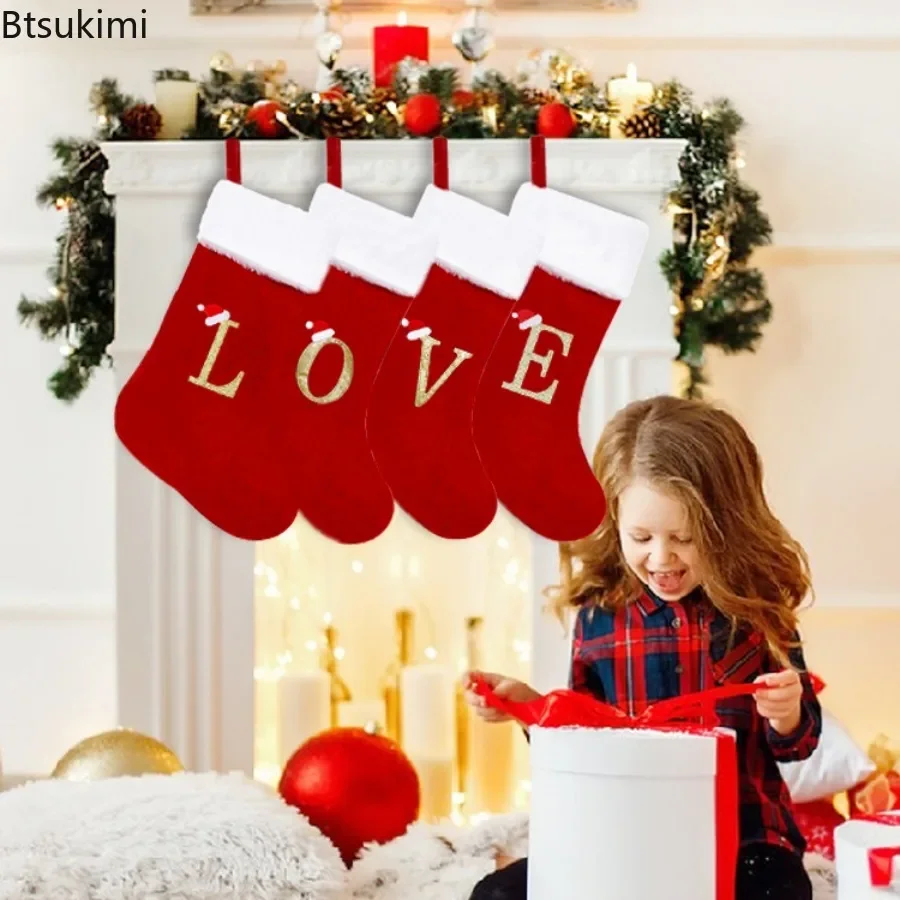 New 2026 Christmas Socks Gift Bag High-end Red Christmas Knitted Embroidery 26 Letters Socks Christmas Decoration Supplies Gift