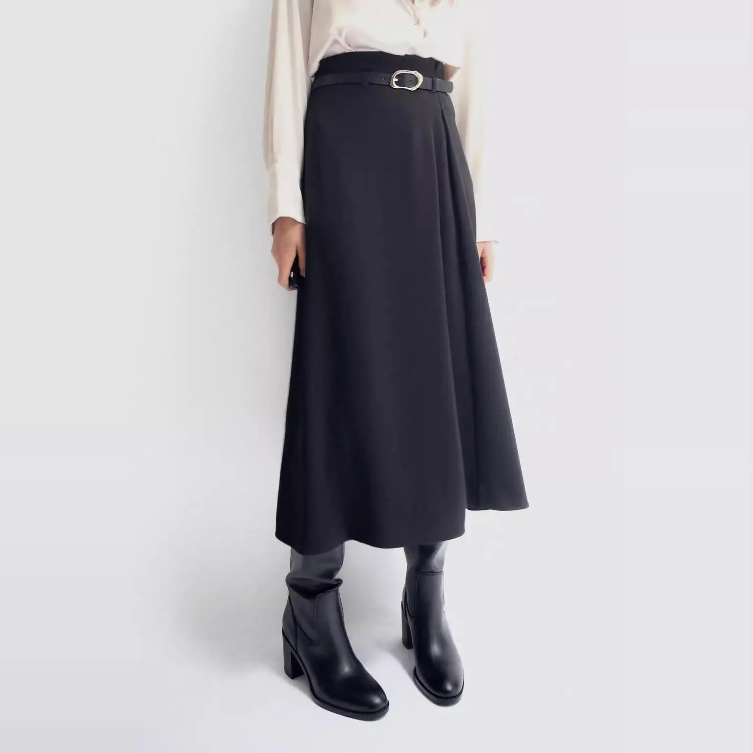 

Юбка-миди с высокой талией и поясом, осень-зима, Новое поступление, женская модная универсальная длинная юбка-миди длиной до пола