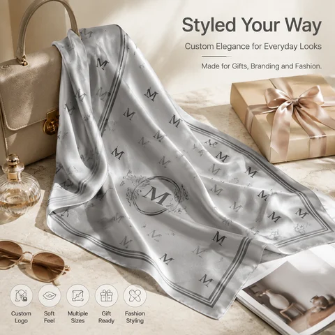 Personalized Custom Silk Scarf Photo Logo Print Satin Square Scarf Fashion Neck Hair Wrap Gift