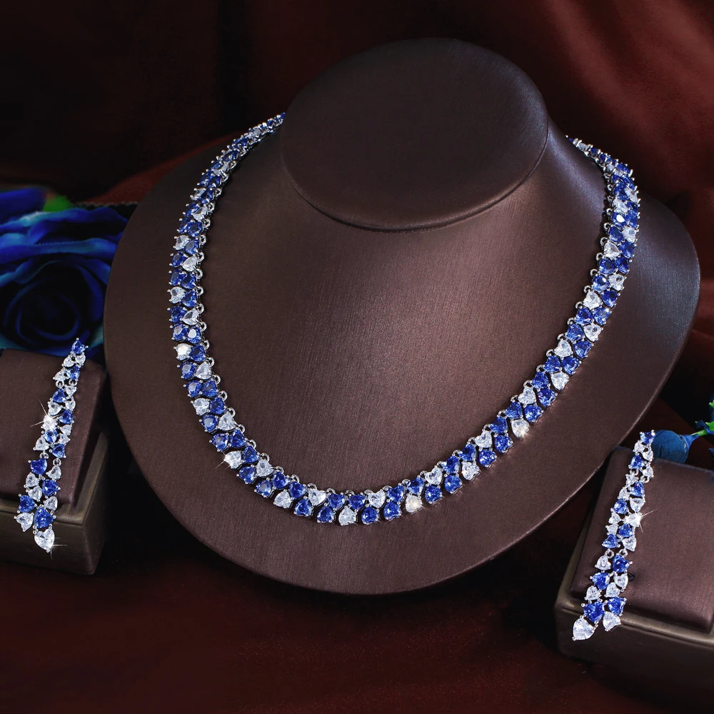 ThreeGraces Creative Shiny Heart Zirconia and Synthetic Tanzanite Elegant Bridal Wedding Party Jewelry Set for Women T1057 view 6