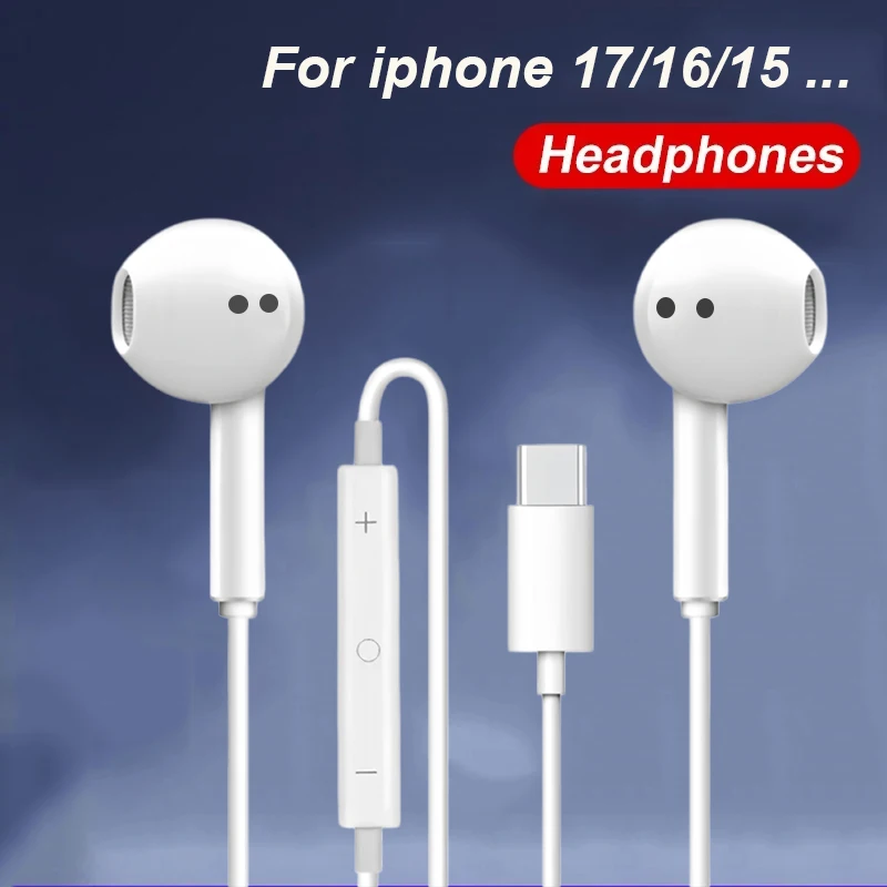 For Apple iPhone 15 14 13 Pro High-Fidelity Bluetooth Wired Headset Type-C 3.5mm Suitable For Samsung Xiaomi ipad Tablet