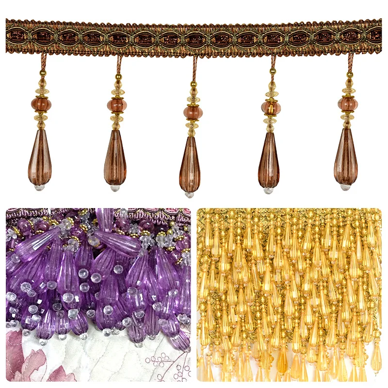 1M Curtain Tassel Trims Crystal Beaded Lace Fringe Diy Curtain Sewing Trim Tassel Edge Ribbon Clothes Decoration Accessories New