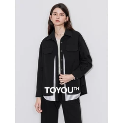 TOYOUTH Women Jacket Coat 2024 Autumn New Boyfriend Style Fake Two Piece Splicing Design Fashionable Jacket Coat