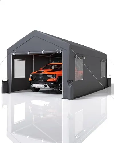 20x10x11 Ft Heavy-Duty Portable Garage with Canopy Top, Front and Back Doors, Roll-Up Windows, Carport Reinforced