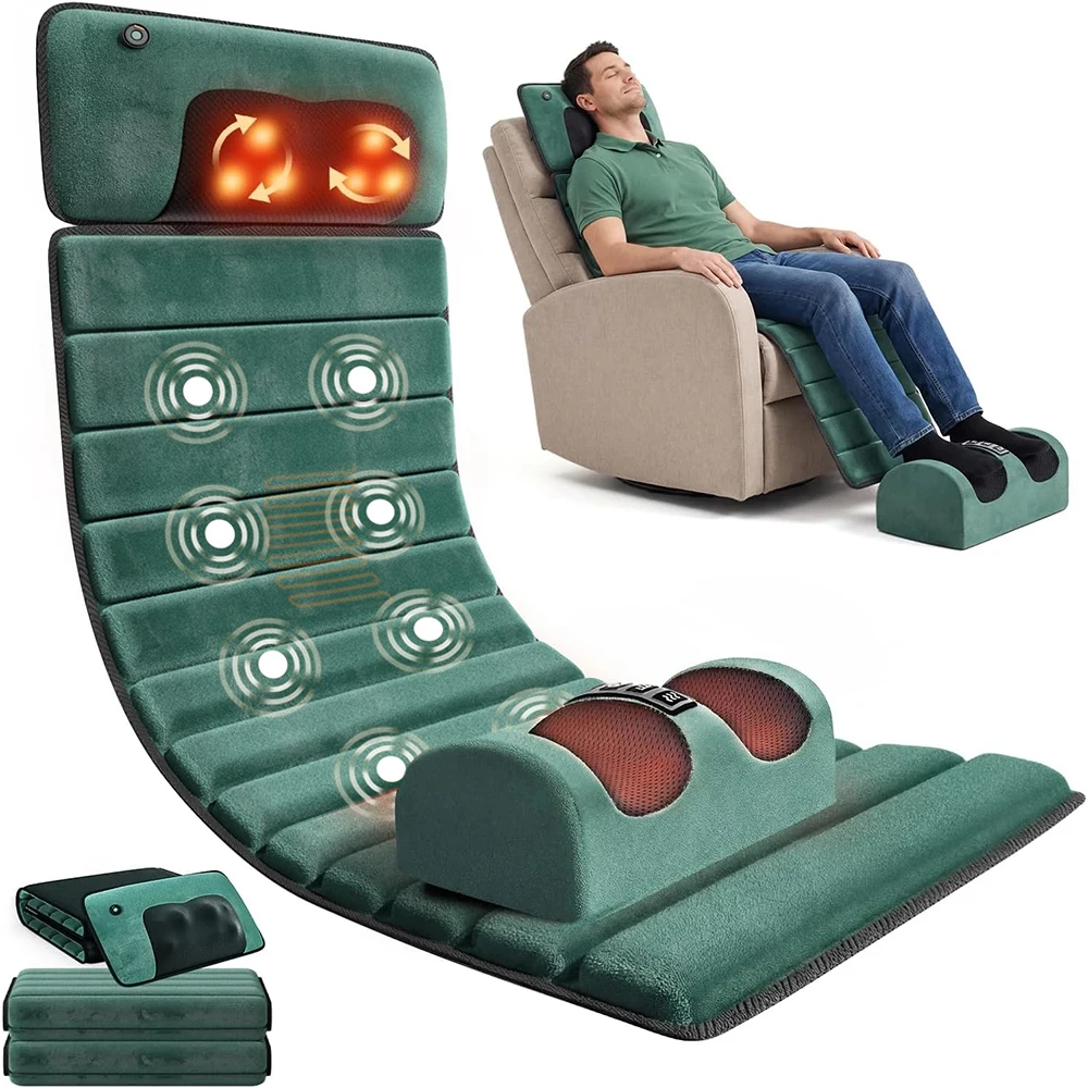 Deep Tissue Full Body Massage Mat, Massager Whole Body Vibration Massage Pad for Back Neck Lumbar Leg, Portable Massage Machine, 10 Vibrating Motors Detachable Massage Pad, Back Pain Relief Muscle Relaxation for Home Office Bed Chair Sofa, Winter Gift
