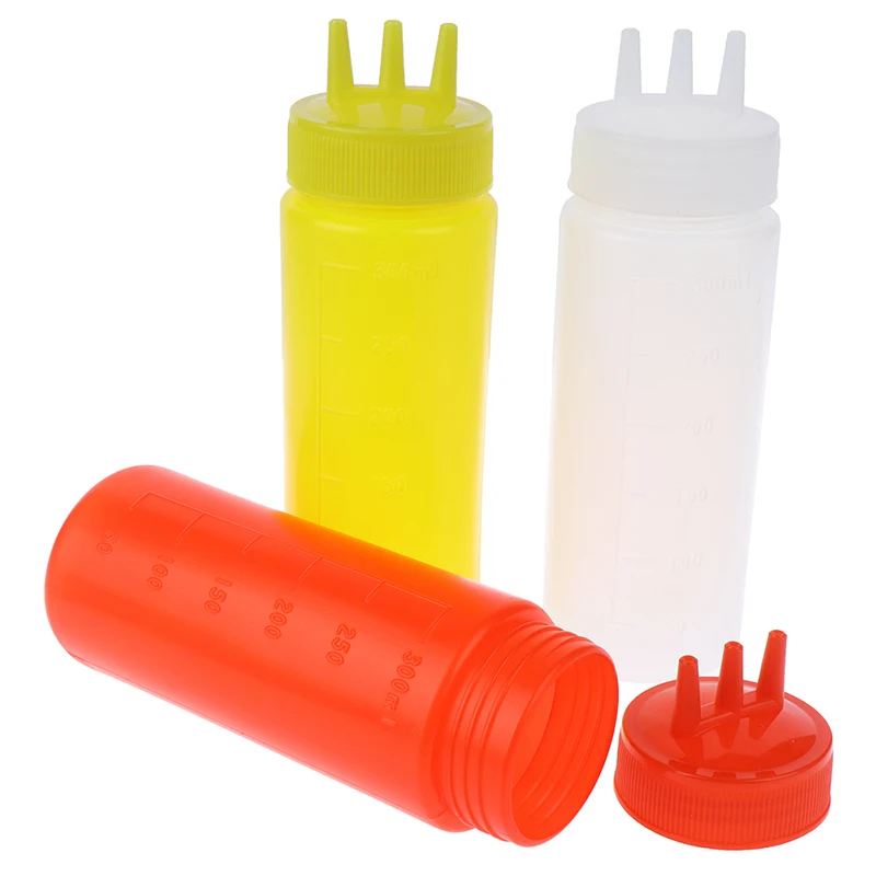 ●3 Hole Squeeze Bottle Sauce Vinegar Oil Ketchup Gravy Cruet Condiment Dispenser