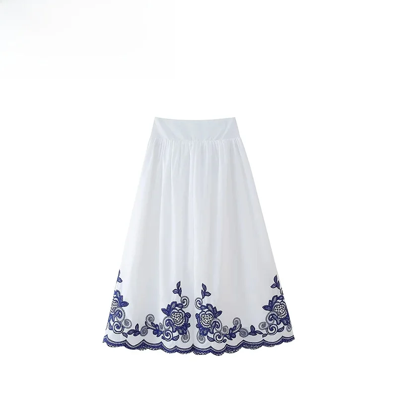 

ZBZA Summer New Women's Faion Casual Contrast Color Embroidery Skirt Street Sle Polyester Fiber Versatile All-Match