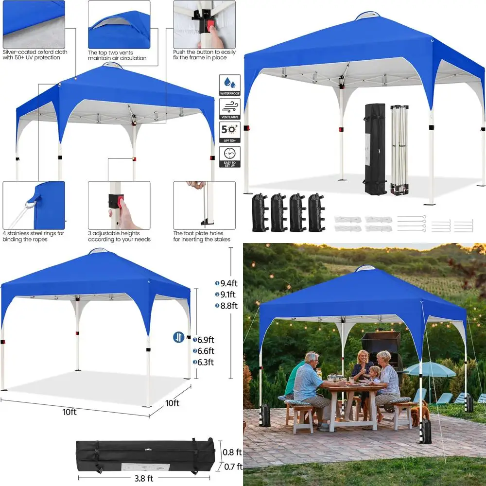 

10x10 Instant Pop-Up Canopy Tent with Ventilation, Easy Setup, Wheeled Bag, 4 Sandbags, 12 Stakes - Outdoor Sun Shelter Canopy