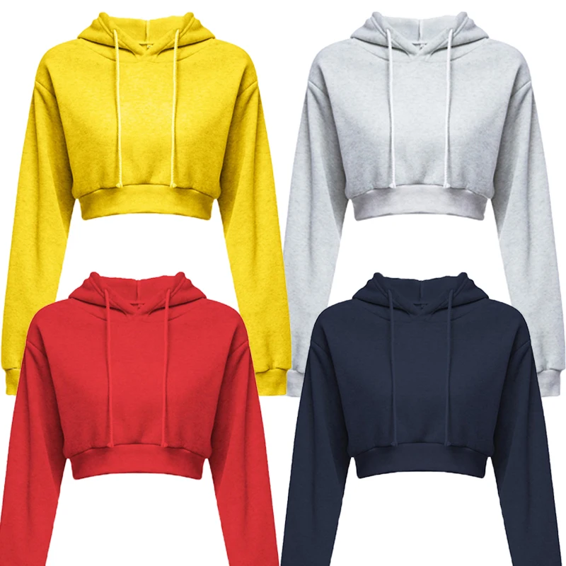 Fashion women's sportswear hooded short top jogging suit girl's sportswear long sleeved casual sportswear pullover