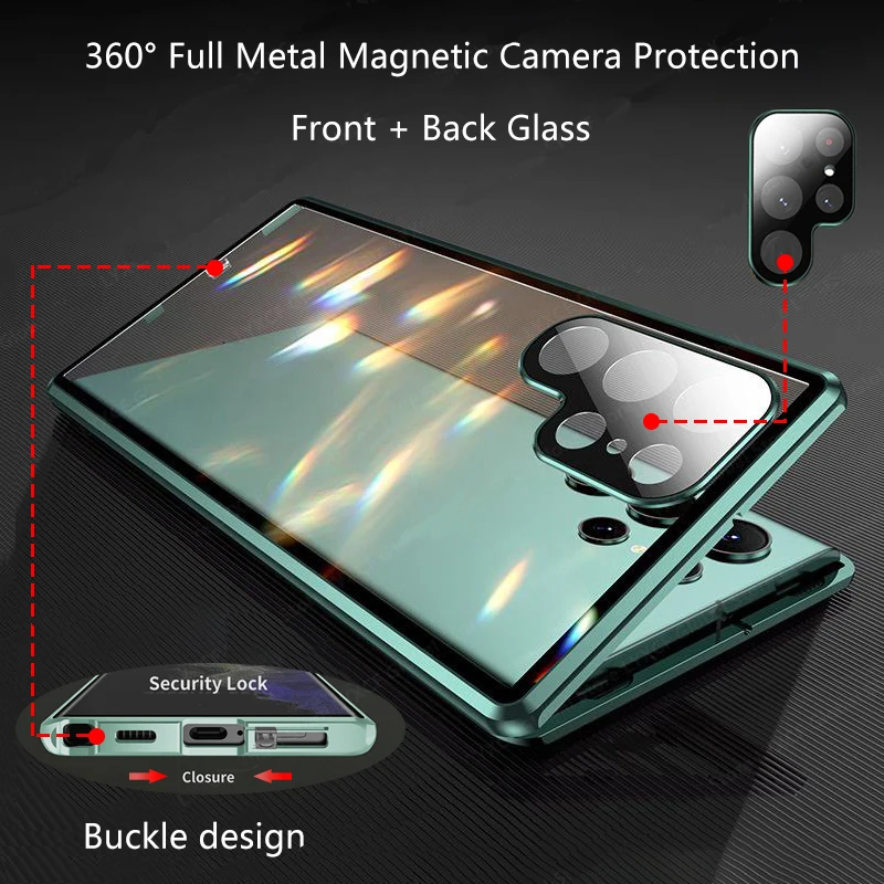 360 °   Magnetische Metallhülle für Samsung S26 Ultra S25 S24 S23 Plus Doppelseitige Ultra HD Anti-Kratz-Glas-Displayschutzfolie