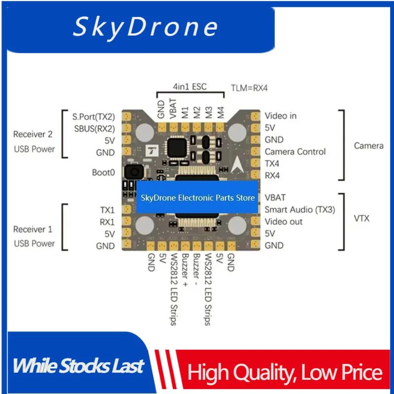 SkyDEl1pcs For T-MOTOR MINI Racer F7 Flight Controller 3~6S Lipo WAT7456E OSD 4 X UART Port MCU-M32F722RET6 2020mm For RC FPV