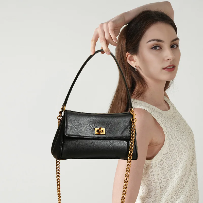 

2025 Spring/Summer Design Feel Cowhide Shoulder Women's Bag, Genuine Leather Chain Underarm Bag, Premium Cross Shoulder Handbag