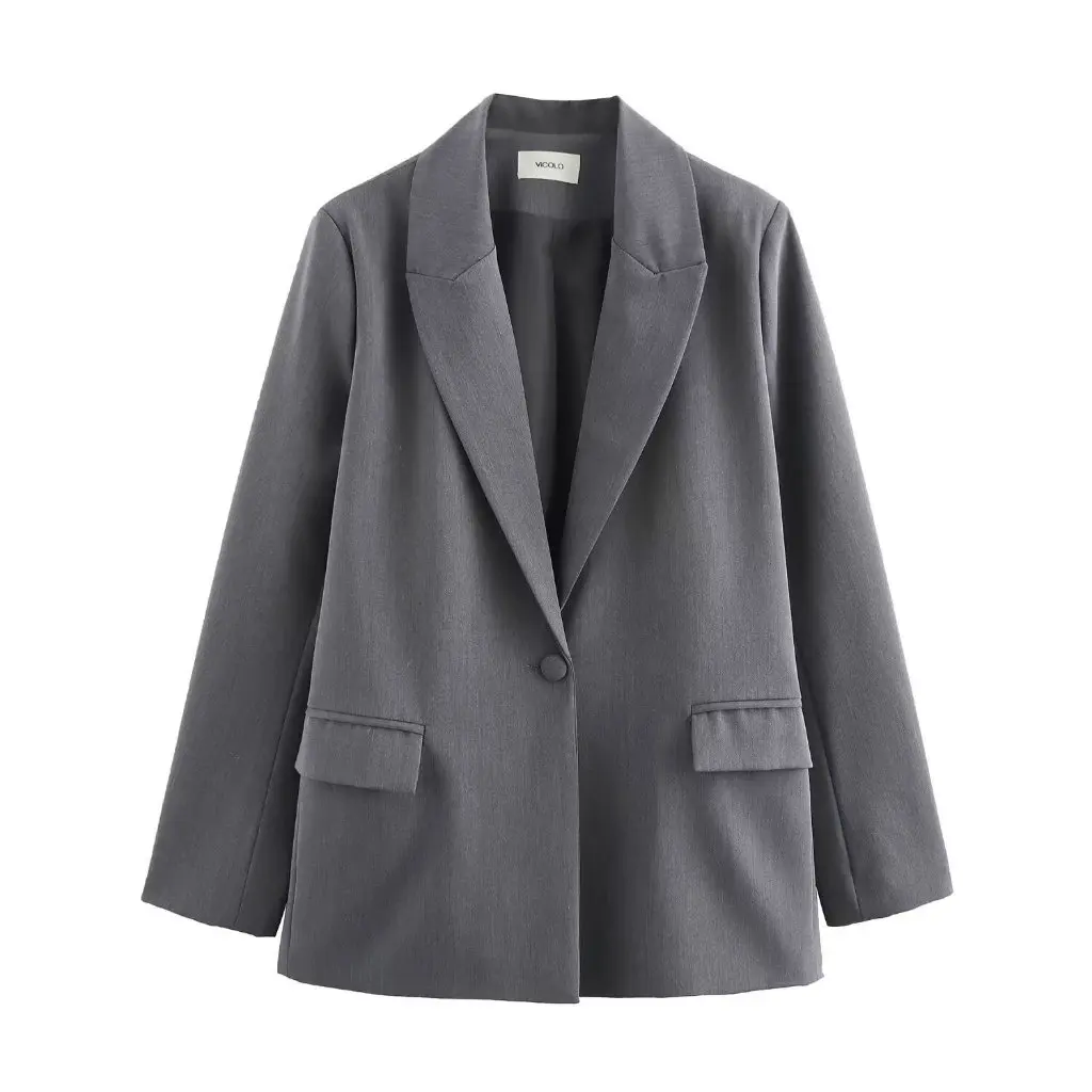 

Серый атласный свободный повседневный женский пиджак, модный маленький размер, весна-осень, новый стиль, элегантный деловой повседневный топ