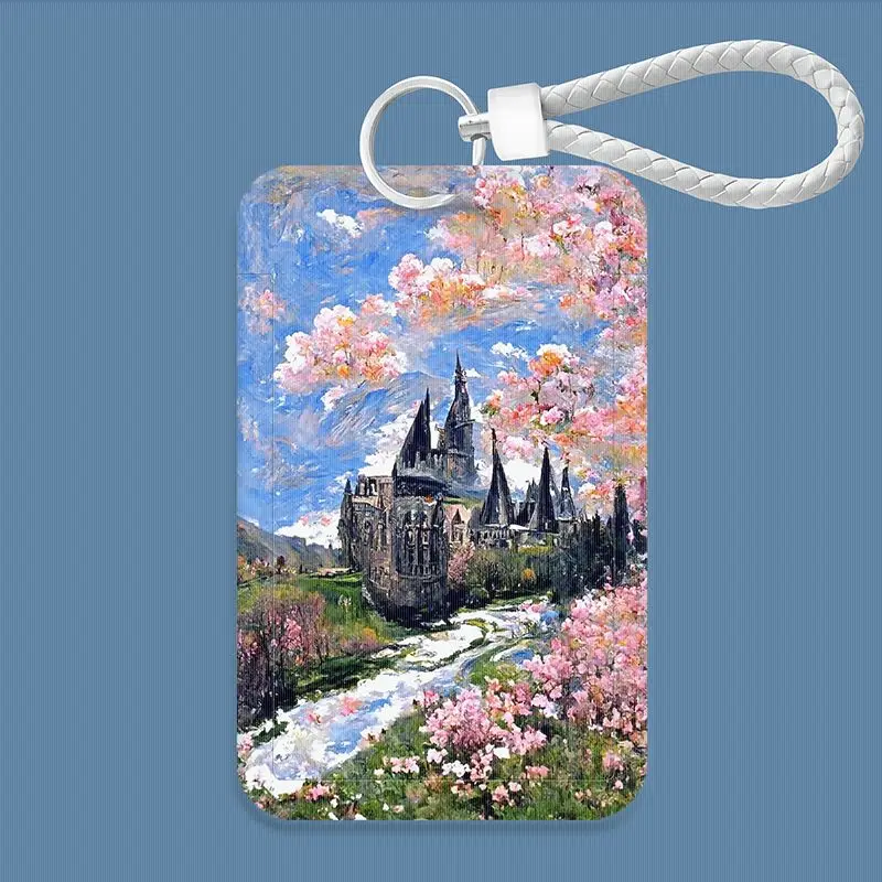Oil Painting Landscape Print Creative Design Bank Business Work Card Holder Men Credential Holders Bus Card Small Gift Keychain