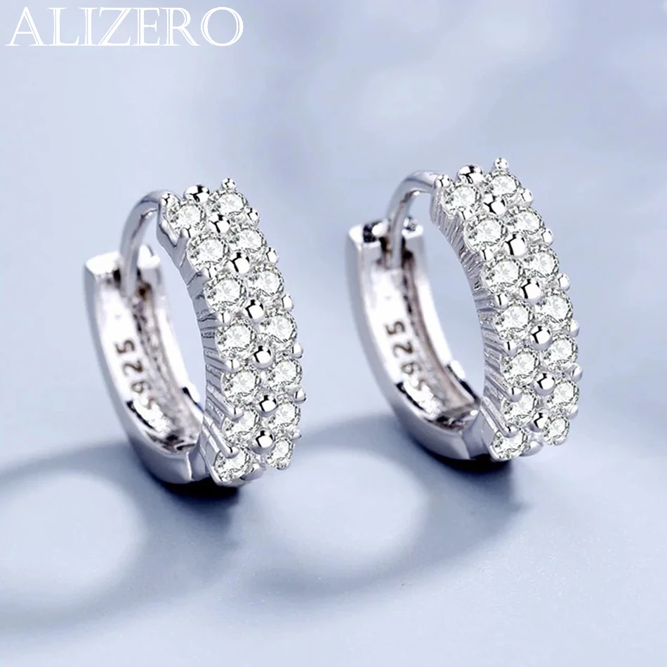 

ALIZERO 925 Sterling silver needle Earrings Fashion High Quality Jewelry Double Row Crystal Zircon Round Stud