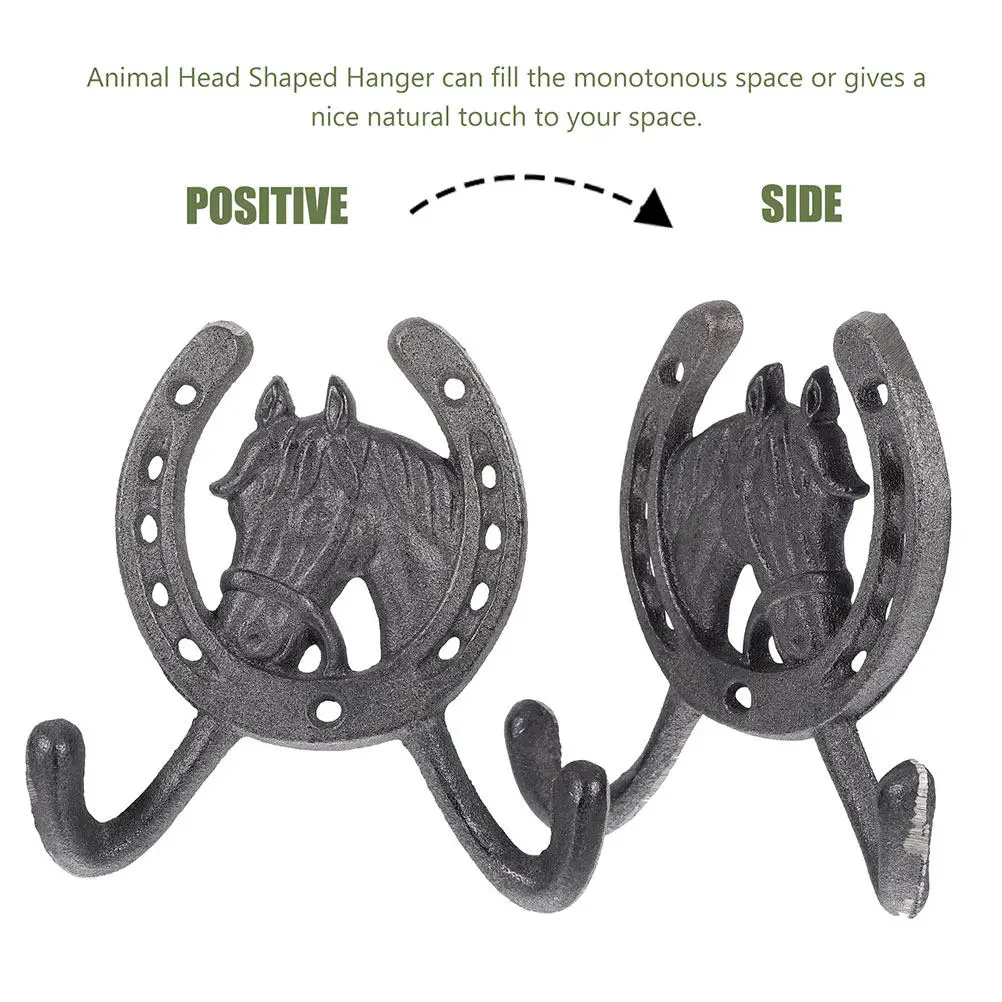 4Pcs Horseshoe Wall Hanging Hooks Iron Decorative Rustic Vintage Double Hanger Heavy Duty Wall Mounted Key Hat Coat Storage
