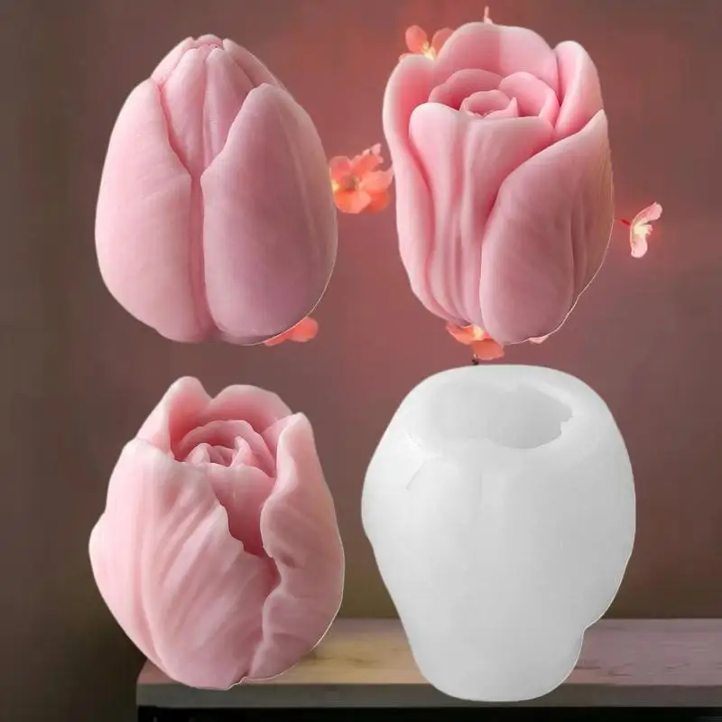（NEW）DIY Candle Making Tool, 1Pcs Handcrafted Tulip Silicone Mold, Plaster Resin Mould for Scented Candies, Chocolates, Cookies