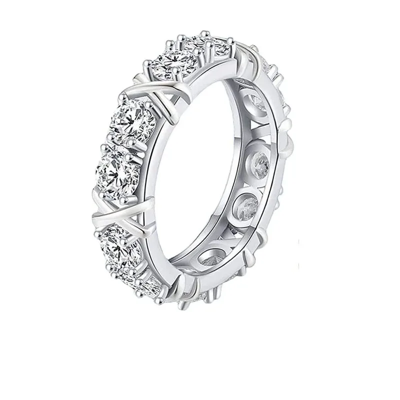 Anillo de plata de ley de lujo entrelazado con cristal de circón para mujer, anillos llenos de circonitas, 2 opciones de Color, joyería para mujer