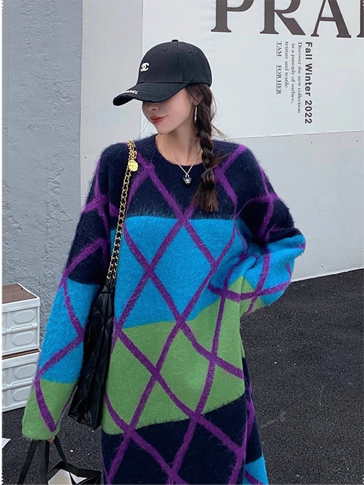 NYFS حجم كبير المشارب عادية الحياكة فستان طويل فضفاض المنك المخملية المرأة سترة فستان رداء الخريف الشتاء 2025 Elbise