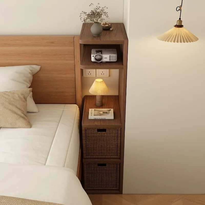 Household extremely narrow-sided rattan, small simple bedside table rack c