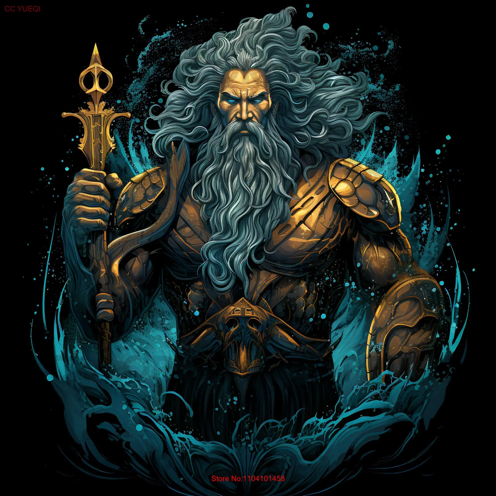 Poseidon Greek God T shirt design PNG Digital Download for Sublimation Transparent background 300 dpi 3000 pixels