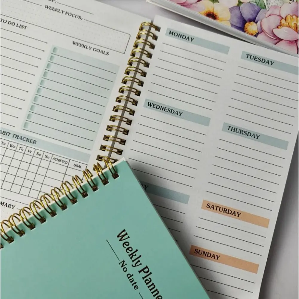 Portable A5 Weekly Planner No Date Efficiency Weekly Schedule Book Planner Reminder with Straps Coil Notebook Student