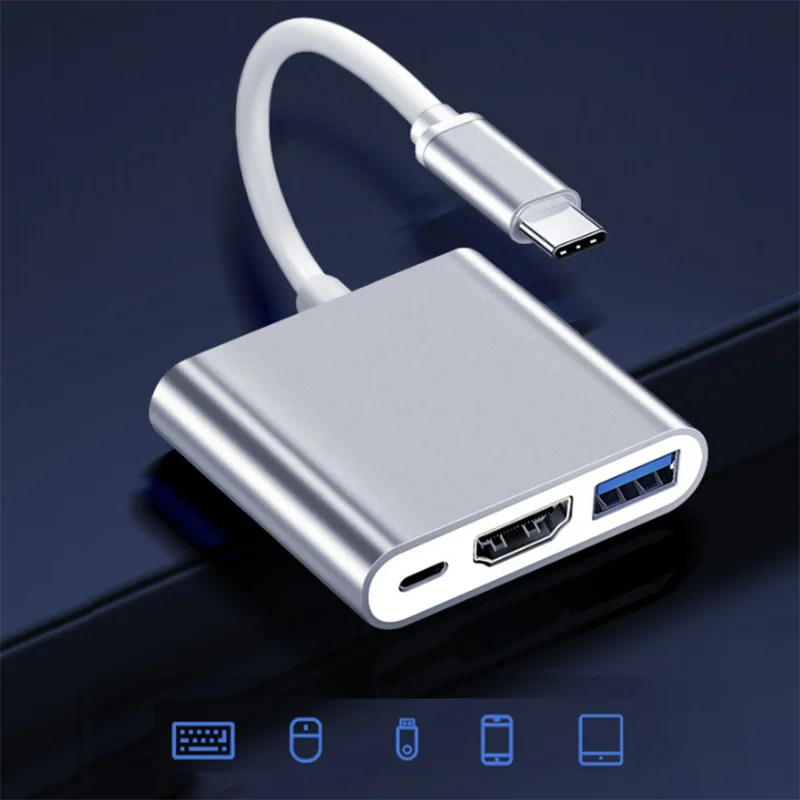 USB C Extender to 4K HDMI-compatible Type C Adapter Hub with Thunderbolt 3/USB 3.0/PD Charging Port with 1080p HDTV Converter