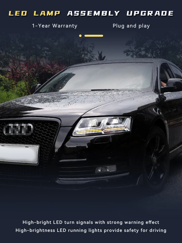 Car Head Lights For Audi A6L 2005-2011 Flowing Water Turn Signal Dual Lens Design Headlight Upgrade LED Front Lamp Accessories