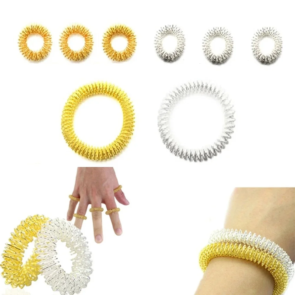 8PCS 6Pcs Acupressure Massage Rings + 2Pcs Wrist Massage Rings, Chinese Medicine Pain Therapy Finger Circulation Massage Ring