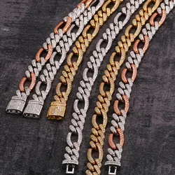 Hip Hop Claw Set 3A+ CZ Stone Bling Iced Out 3:1 NK Figaro Link Chain Chokers Necklaces for Men Women Unisex Rapper Jewelry Gift