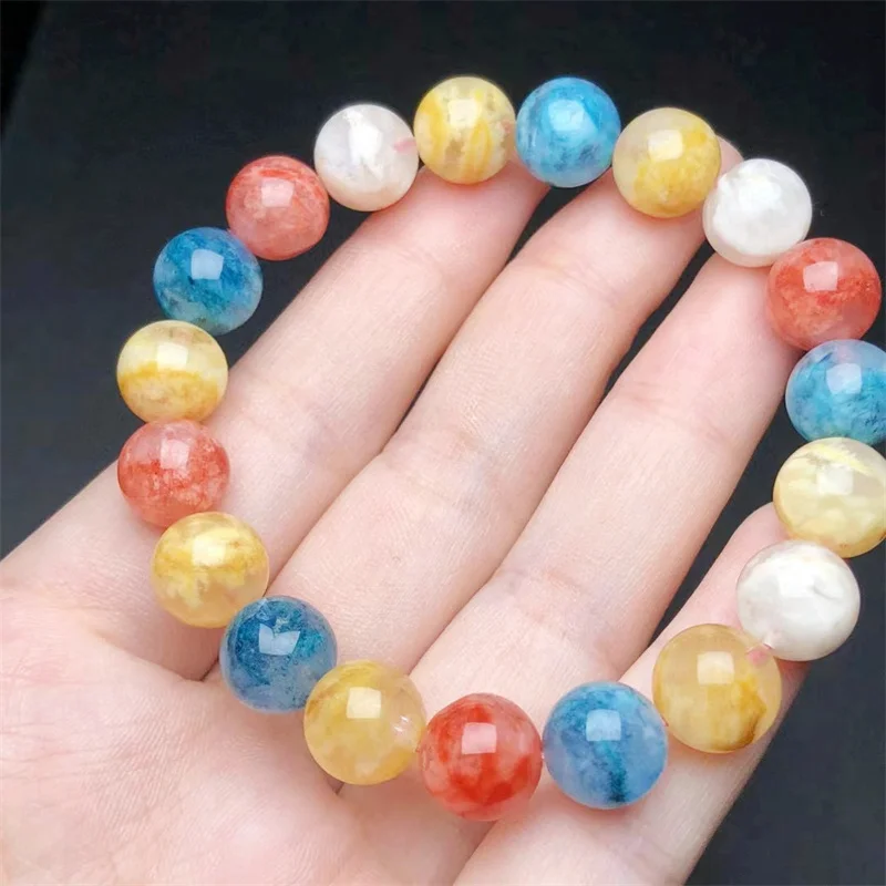 

Natural Colorful Snowflake Garden Quartz Bracelet Handmade Women Healing Gemstone Crystal Strand Bangles Lovers Girlfriend 10MM