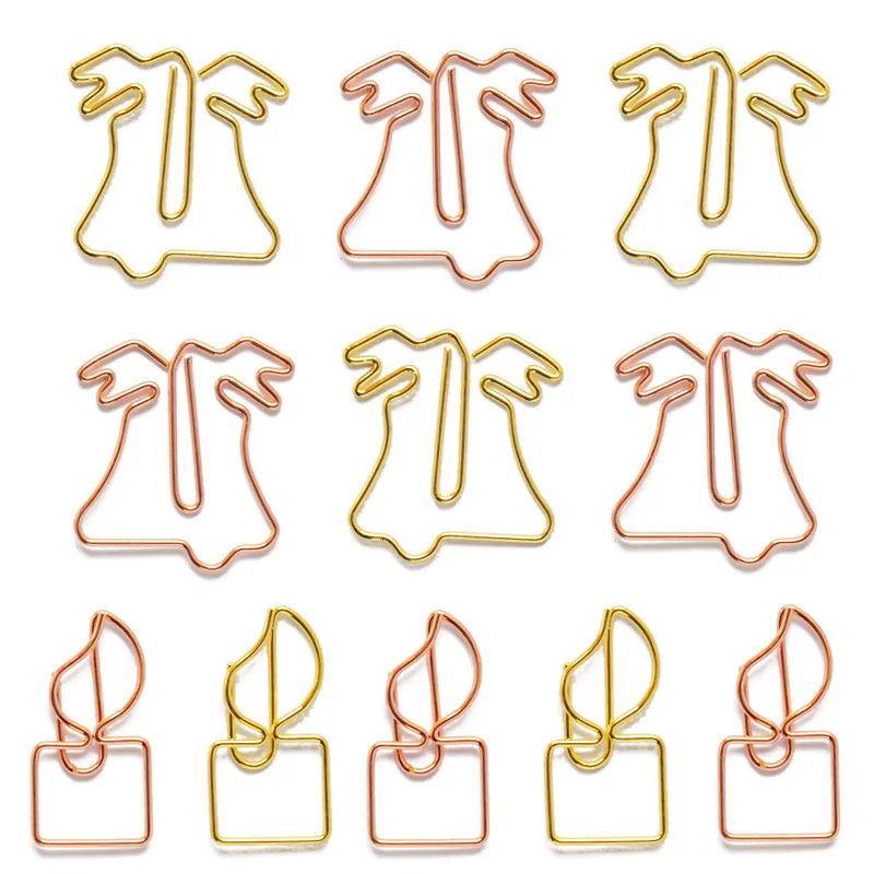 Bell Shape Paper Clips Metal Cartoon Candle Color Paper Clip Creative Shaped Paperclip Merry Christmas Gift Card