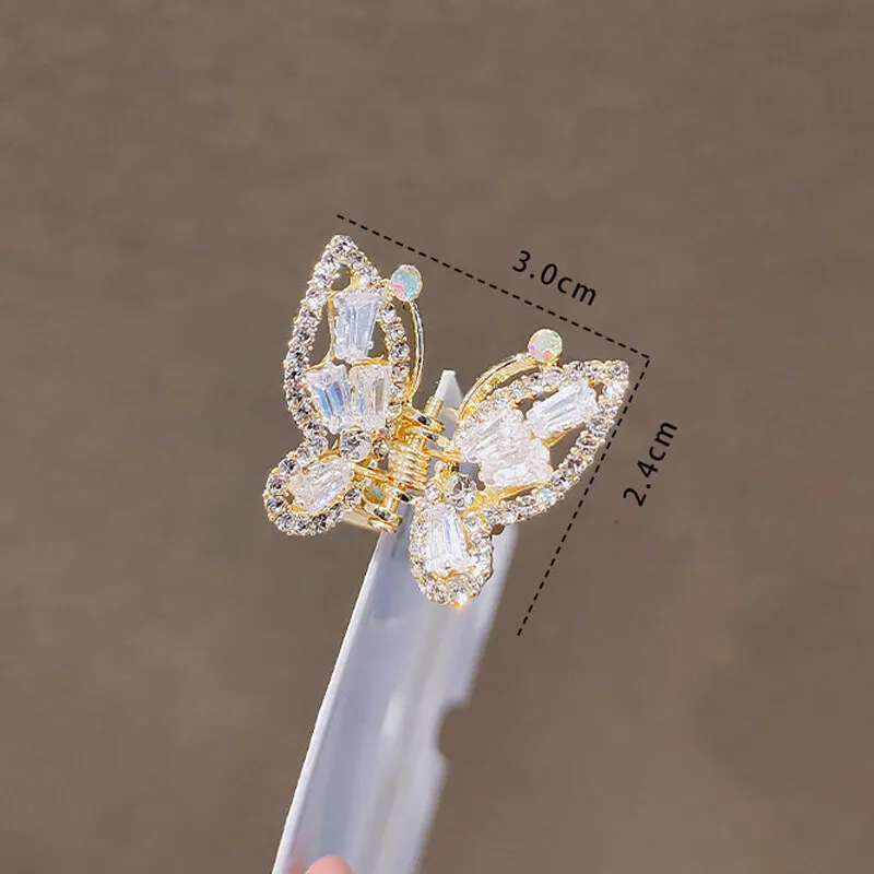 Girls Small Butterfly Crystal Rhinestone Hair Claws Fashion Korean Sweet Hair Clip Head Wear Hair Grip Hair Accessories