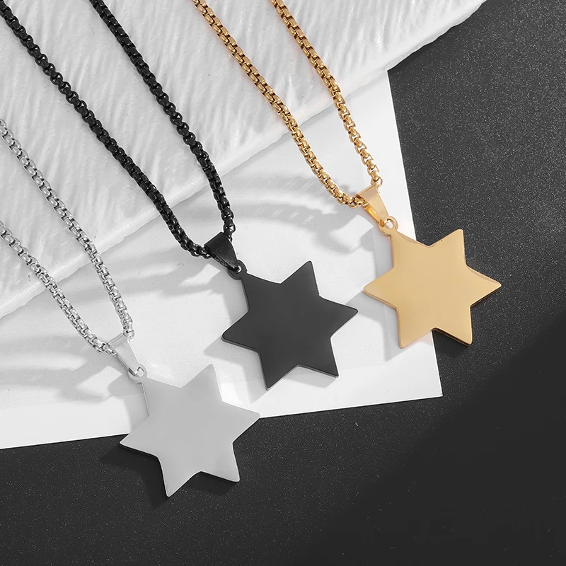 Stainless Steel Solid Color Hexagonal Star of David Necklace for Men and Women Israel Jerusalem Jewish Lucky Jewelry Gift