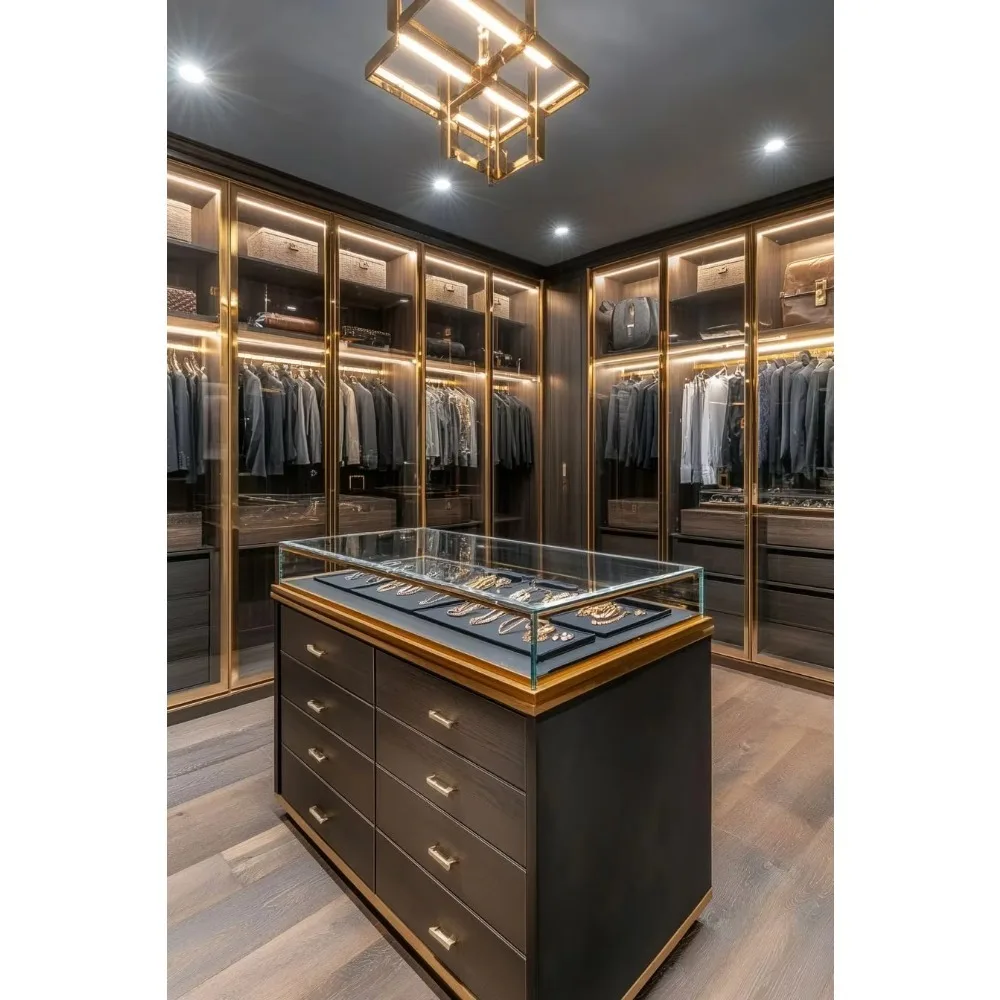 Modern Minimalist Luxury Modular Custom Metal Aluminum Walk in Closet System With Led Light for Living Room Master Bedroom Villa
