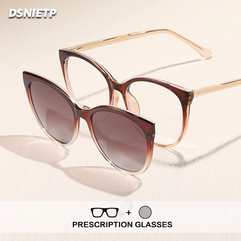 Fashion Reading Glasses Women  2 In 1 Magnet Clip Anti Blue Light Myopia Prescription Glasses Polarized Driving Sunglasses