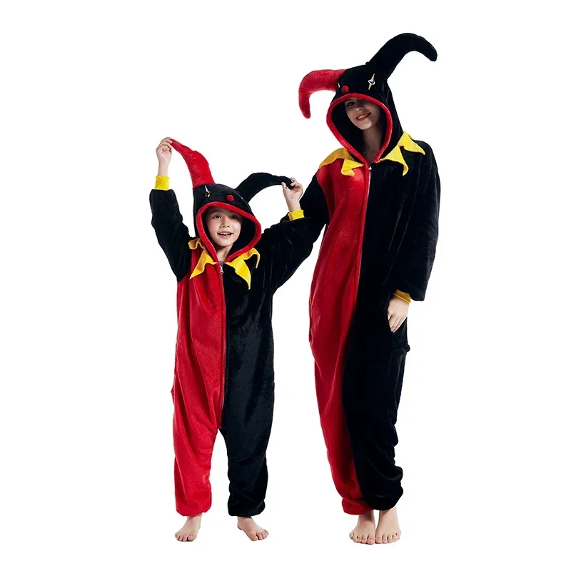 Clown Kigurumi Kids Flannel Women Pajamas Zipper Onesies For Adults Men Onsie Girls Cosplay Pijamas Halloween One-Piece Bodysuit