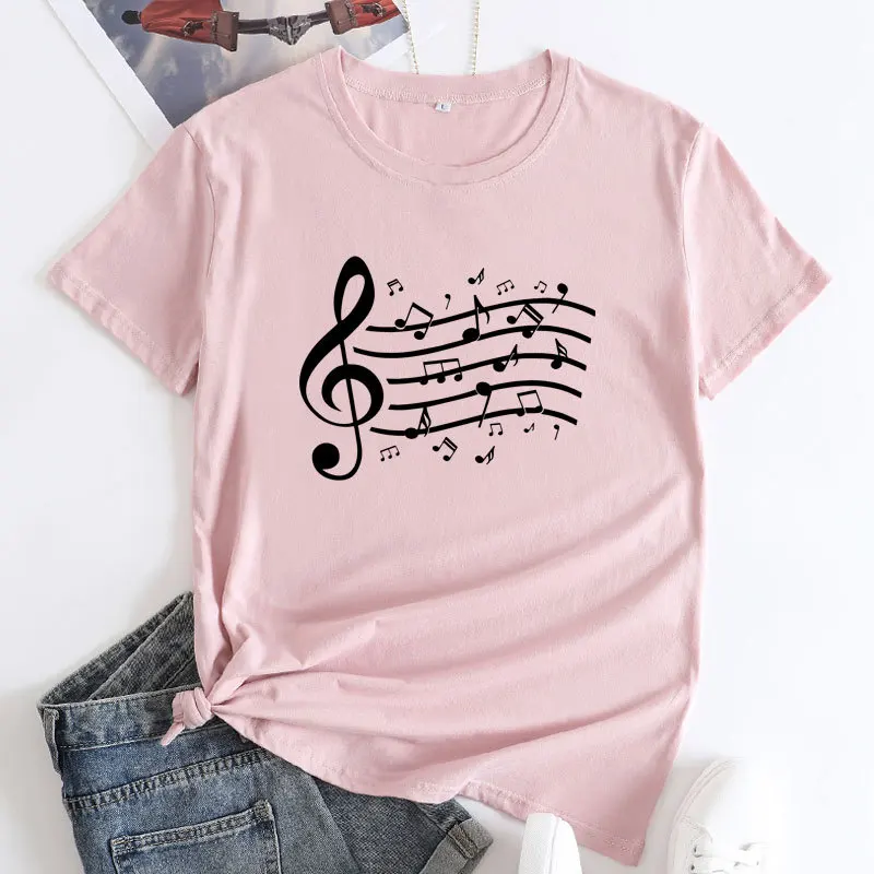 JFUNCY Women's Cotton T-Shirt Music Notes Graphic Tee Oversized Summer Tops Harajuku Female Tshirt Short Sleeve Women Clothing