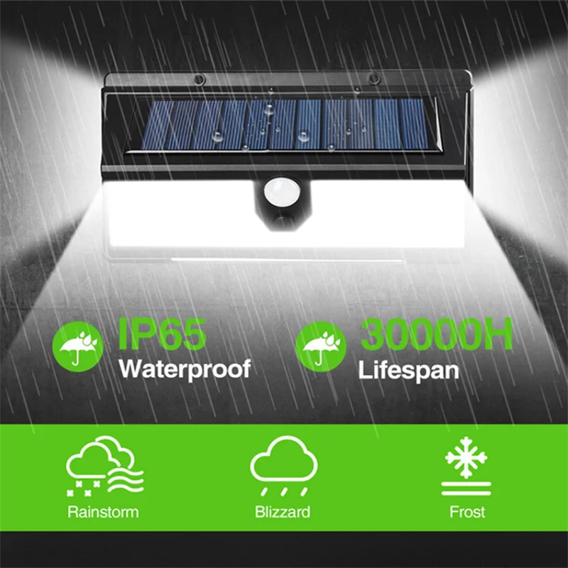 Luces solares impermeables para exteriores, 190 LED, Sensor de movimiento, gran angular, lámpara de pared de seguridad superbrillante para jardín